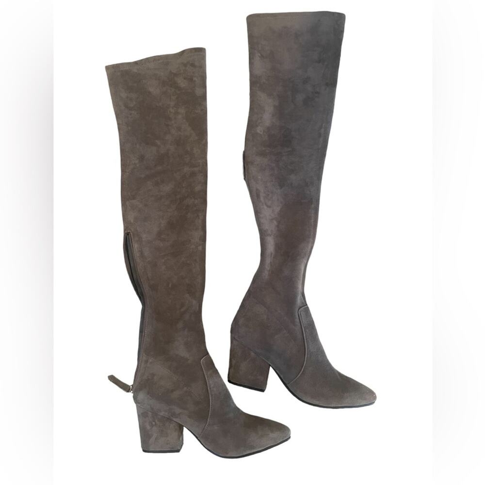 Vero Cuoio Over The Knee Boots Women 7.5 Suede Zip Pull On Pointed Toe Gray